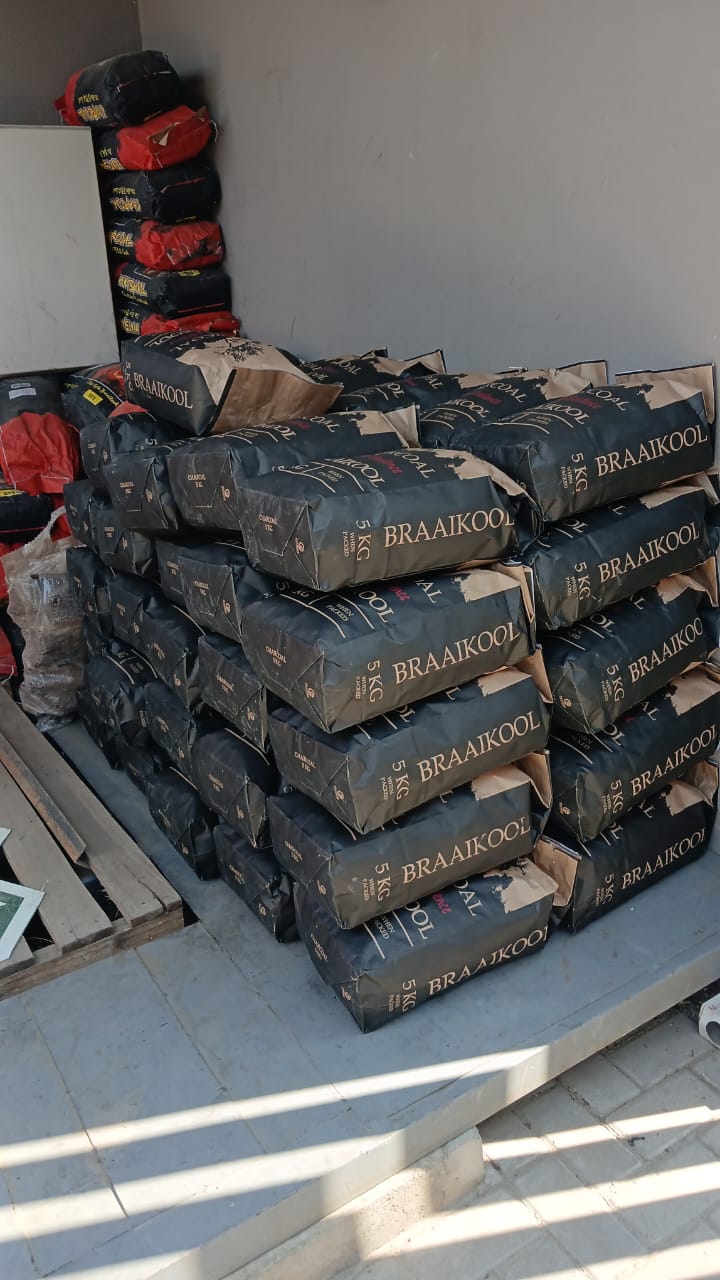 Branded Braaikool 5kg charcoal bags packaged for retail