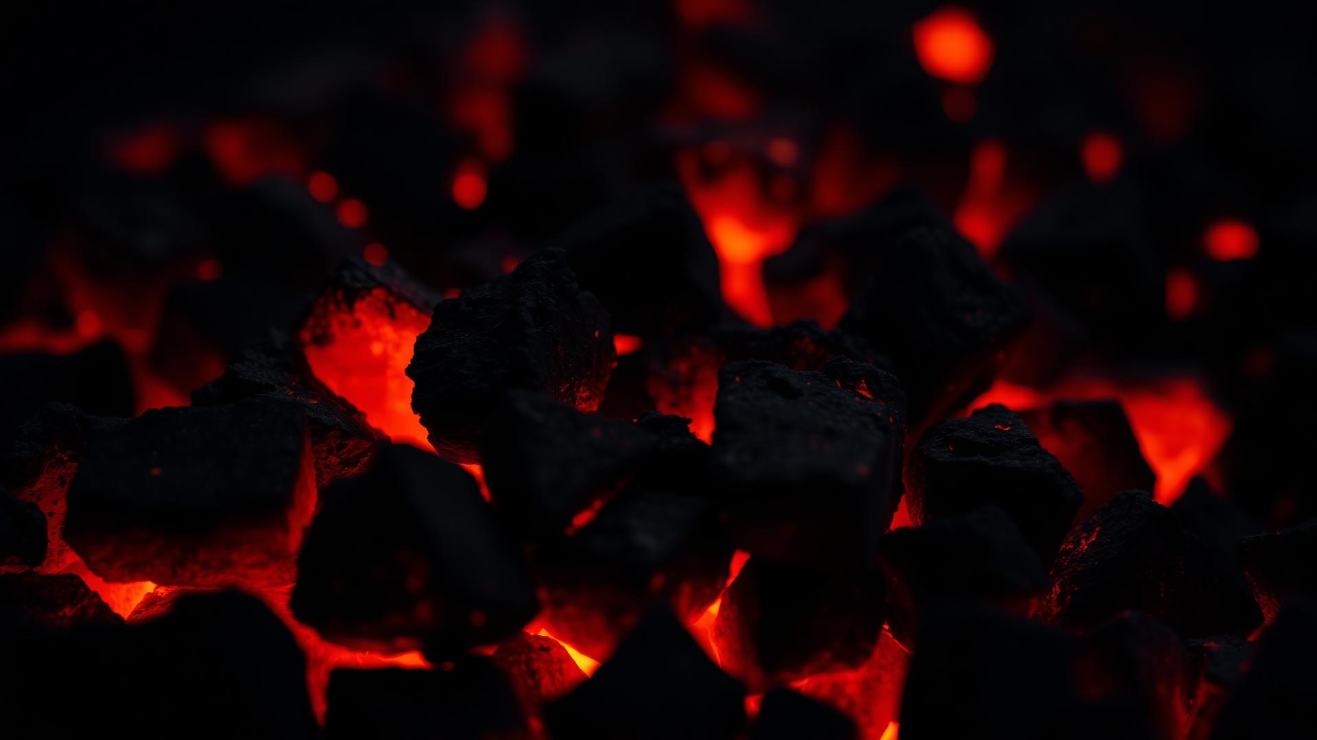 Glowing hardwood charcoal embers