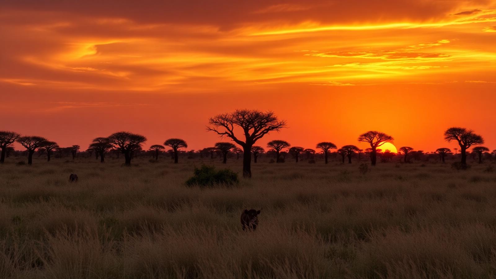 Namibian bushveld at sunset